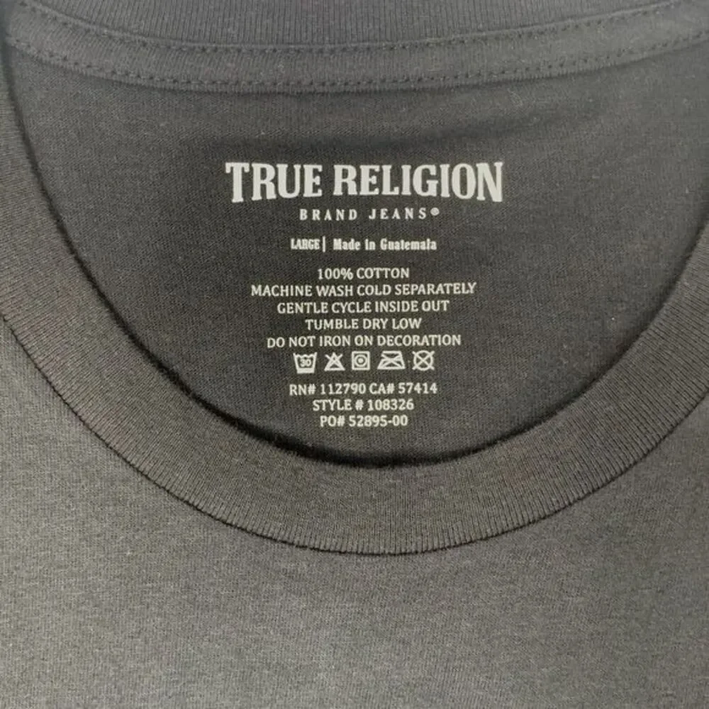 True Religion‎ Jet Black Ombre Buddha Face Short Sleeve Men's T-Shirt Size Large